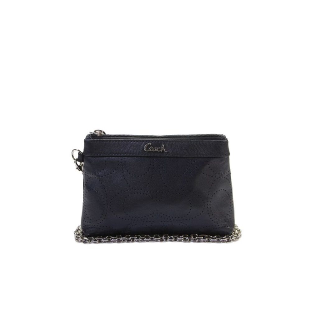 Coach Womens Perforated Zip Up Pouch Wallet Black